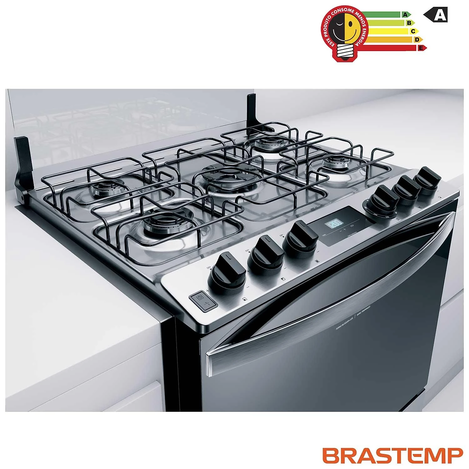 Fogão Brastemp 5 Bocas de Embutir Inox com Turbo Chama e Touch Timer BYS5PCR Bivolt