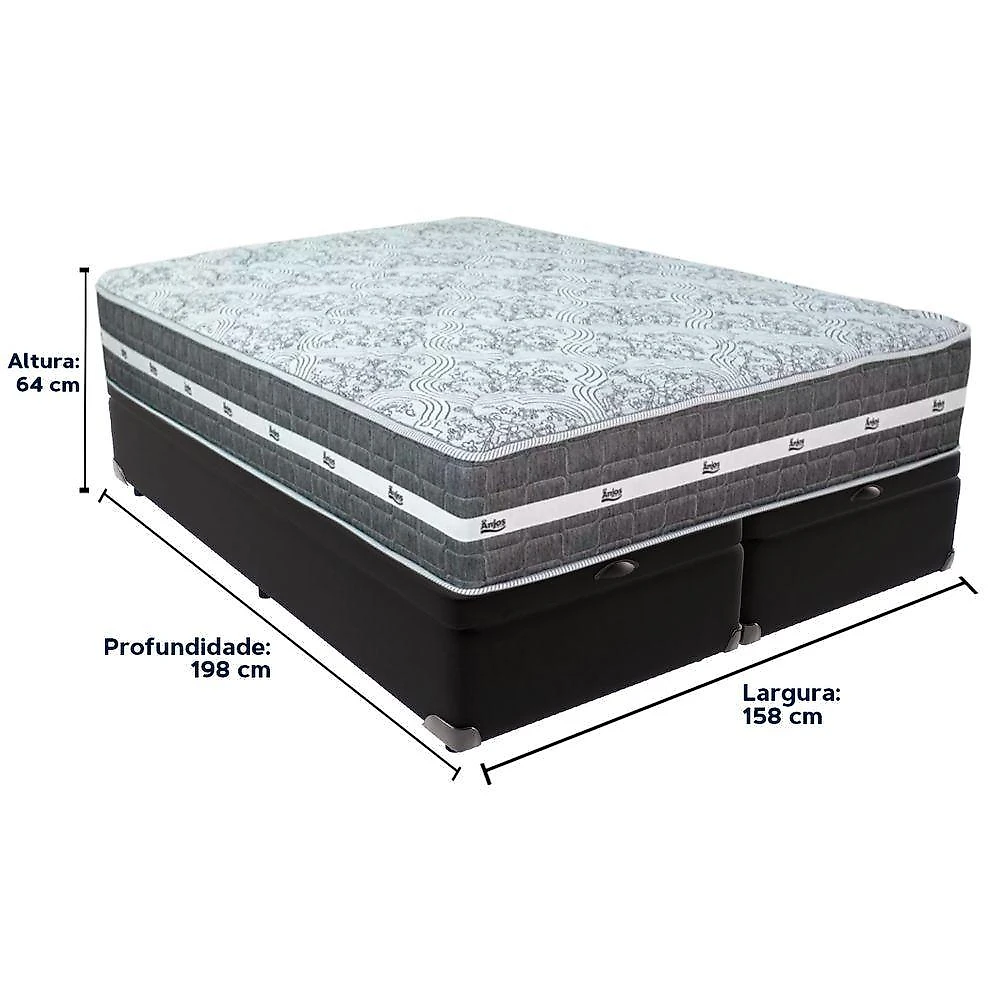 Cama Box Baú Preto E Colchão Black Graphite Molas Ensacadas Queen 158x198x27 Anjos