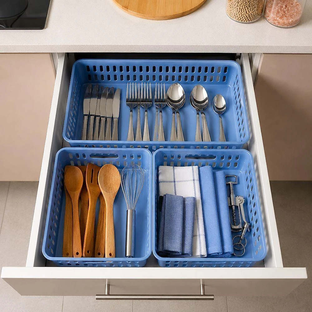 Cesto Organizador Kit 3 278 Multiuso Polipropileno Livre de BPA Modular para Gaveta Armario Cozinha
