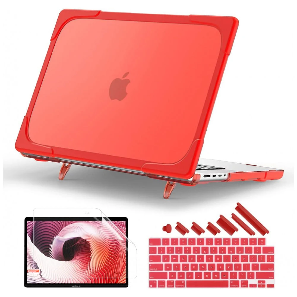 Capa Rígida Batianda MacBook Pro 14" Vermelha – Modelos A2992, A2918, A2779, A2442 com Suporte Dobrável e Proteção Completa