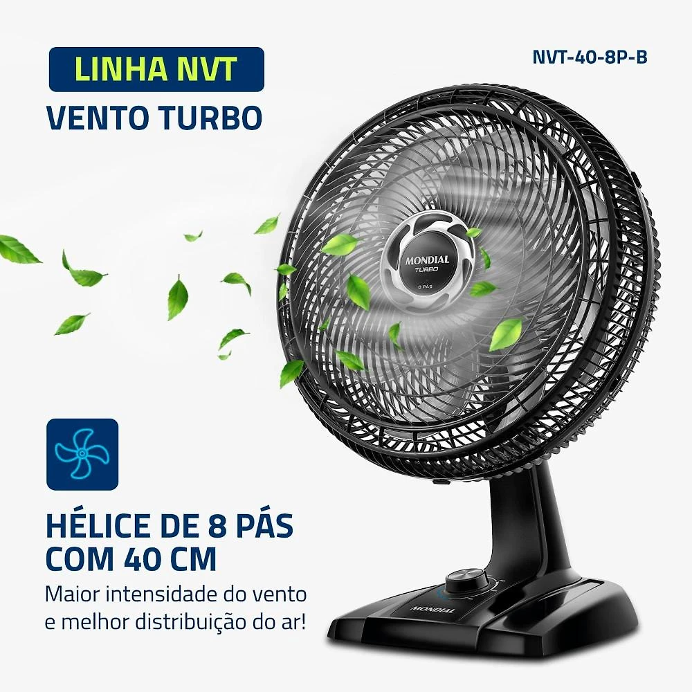Ventilador de mesa mondial turbo nvt408pb 40cm 8 pás 3 velocidades preto/prata