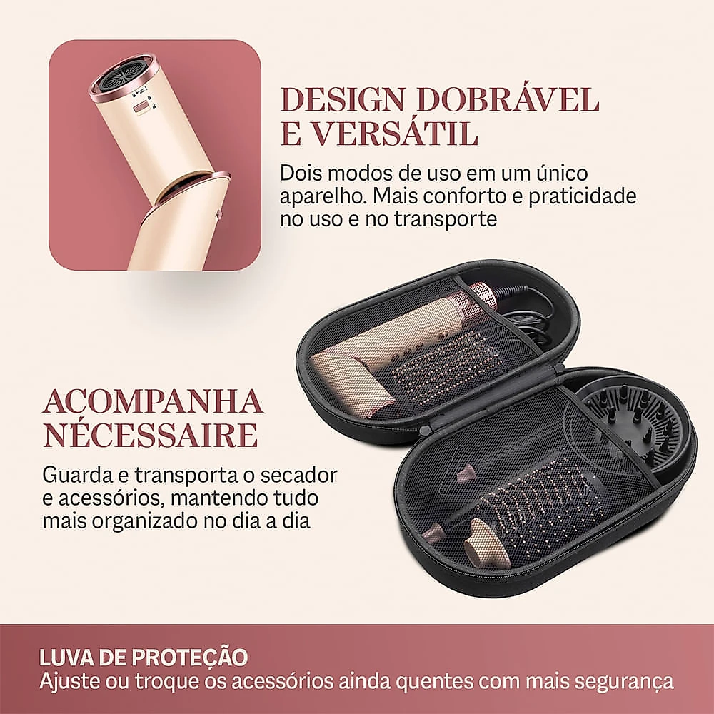 Secador Multifuncional 5 em 1 Mondial Rosa Claro 1500W - SM-01-BLDC-CP 110