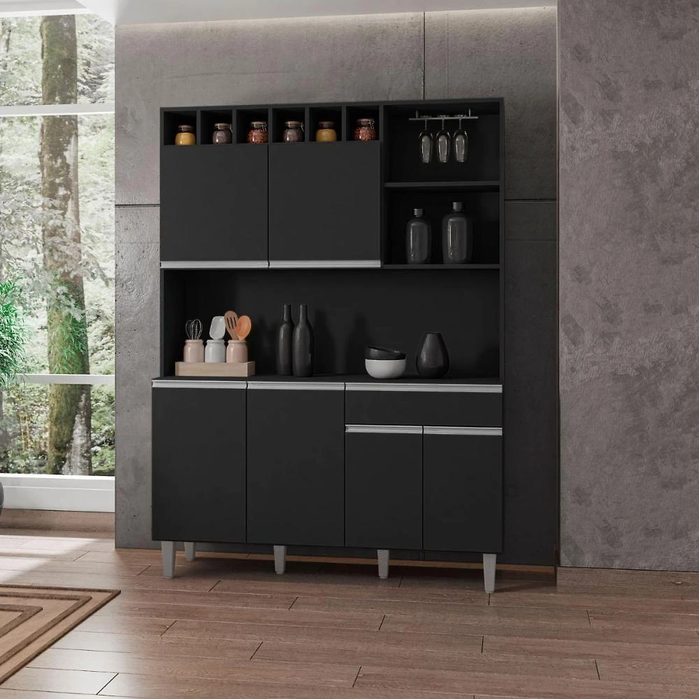Kit Armário de Cozinha Completa 6 Portas Madri Preto