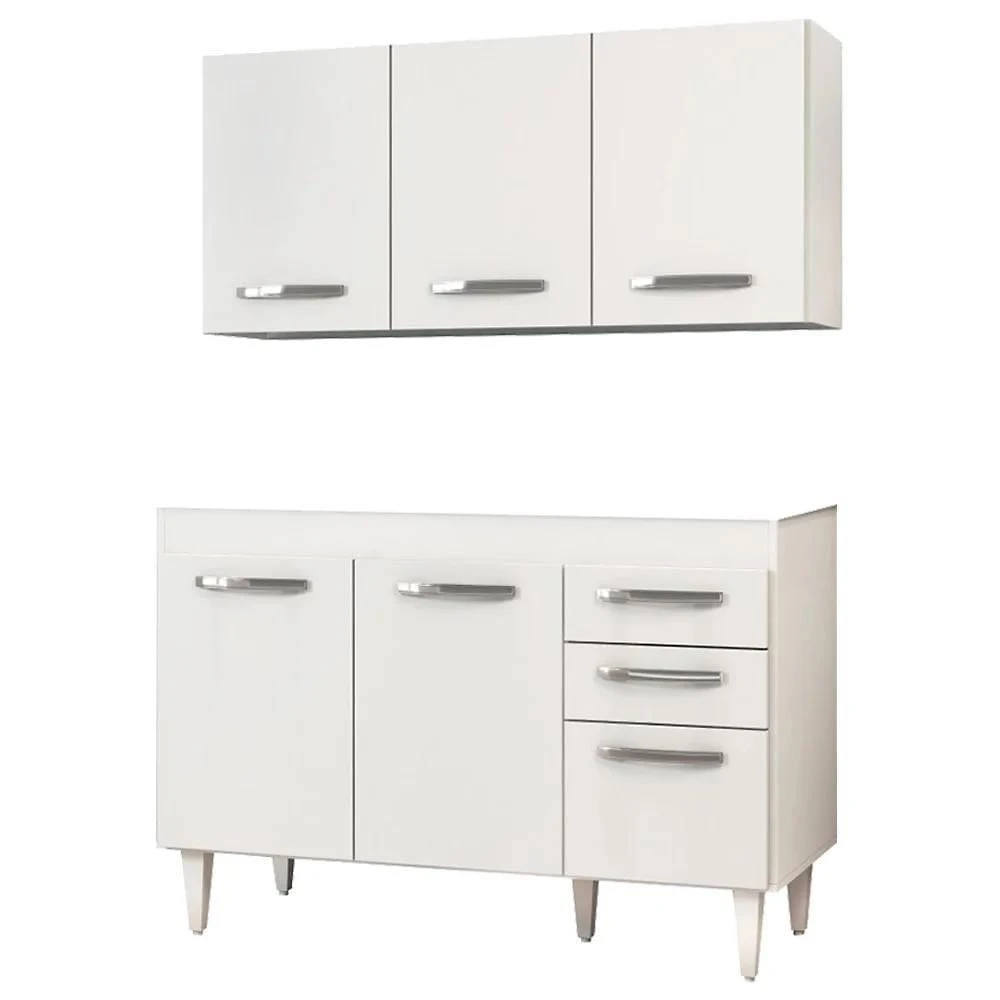Armário Aéreo Honduras E Balcão Gabinete 120cm Suécia Branco - Lumil Móveis
