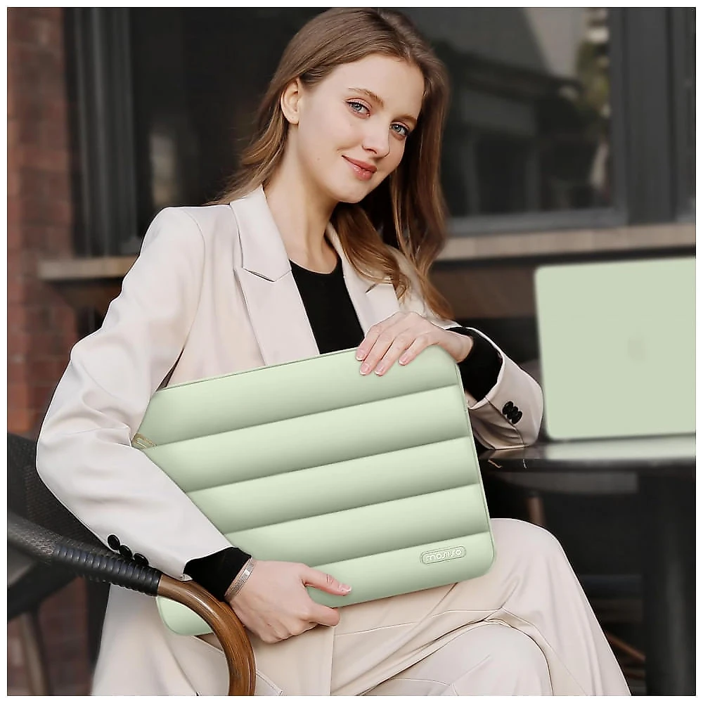 MOSISO 13.3" Bolsa Acolchoada para MacBook Air/Pro, HP, Dell, ASUS, Lenovo, Poliéster com Estojo Pequeno, Verde-Sálvia