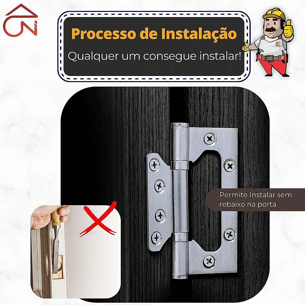 Dobradiça para Porta 884 com Rolamento Inox Silvana 35kg 3 Peças