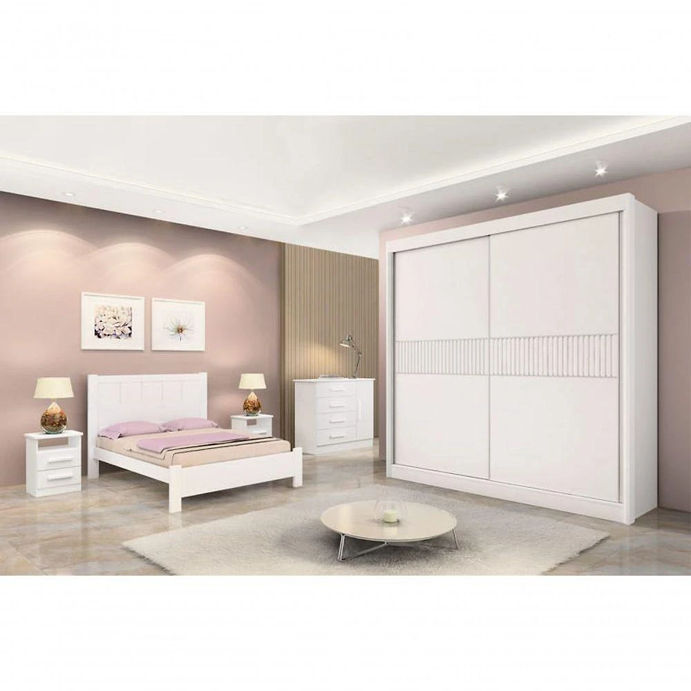 Guarda Roupa Casal 2 Portas 6 Gavetas - Cancun Ripado-branco - Móveis D'doro