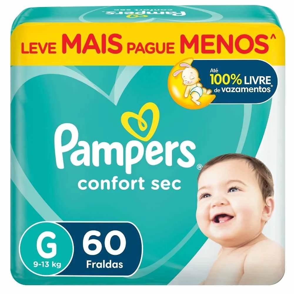Fralda Pampers Confort Sec Bag G Com 60 Unidades