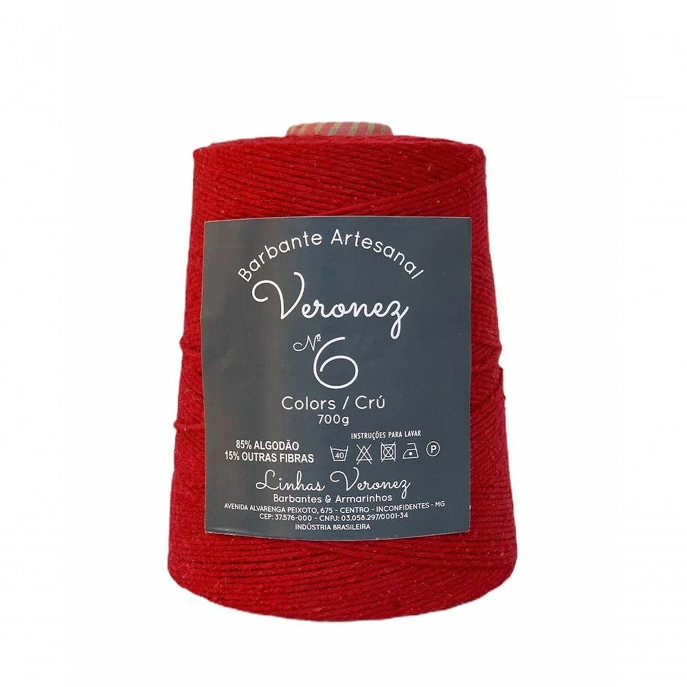 Barbante Artesanal Veronez No6 a No8 700g 85% Algodão Vermelho