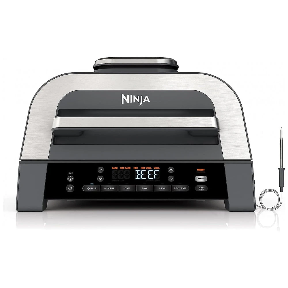 Grill Elétrico com Função AirFryer 6 em 1 e Controle Digital Inteligente, Ninja DG551, 110V 1760W, Prata