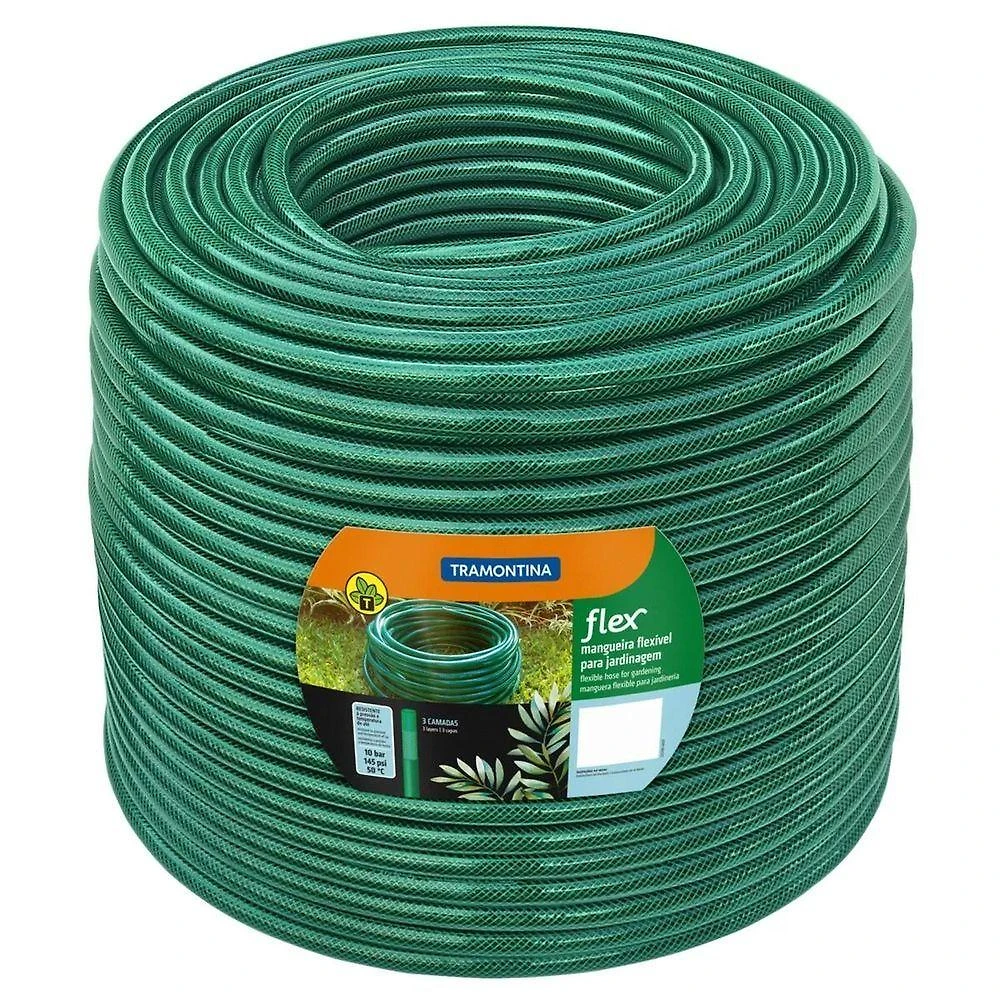Mangueira Jardim Flex em PVC 3 Camadas Alta Resistência Verde Tramontina 300M