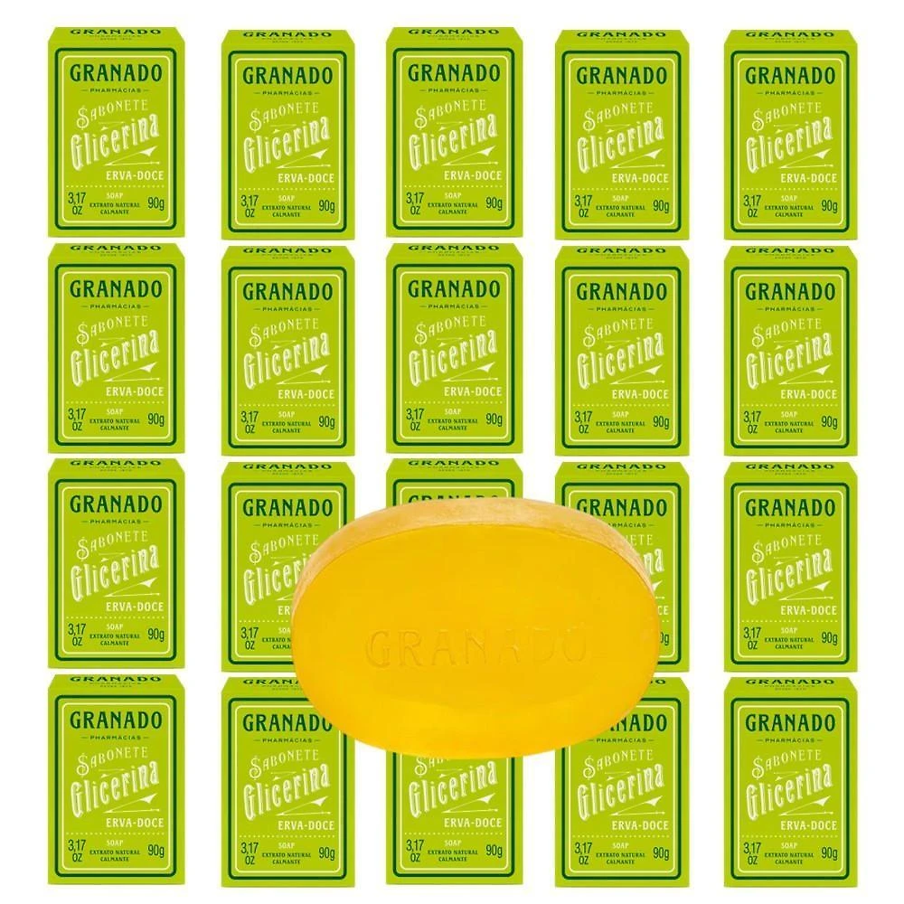 Kit 20 Sabonete Em Barra Vegetal De Glicerina Erva Doce Granado 90g