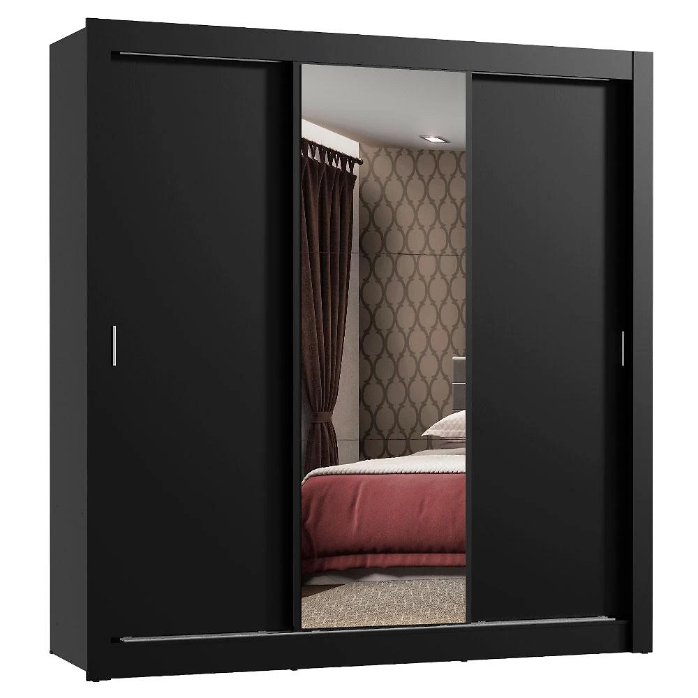 Miniatura Guarda Roupa Casal Madesa Mônaco 3 Portas de Correr com Espelho - Preto Preto