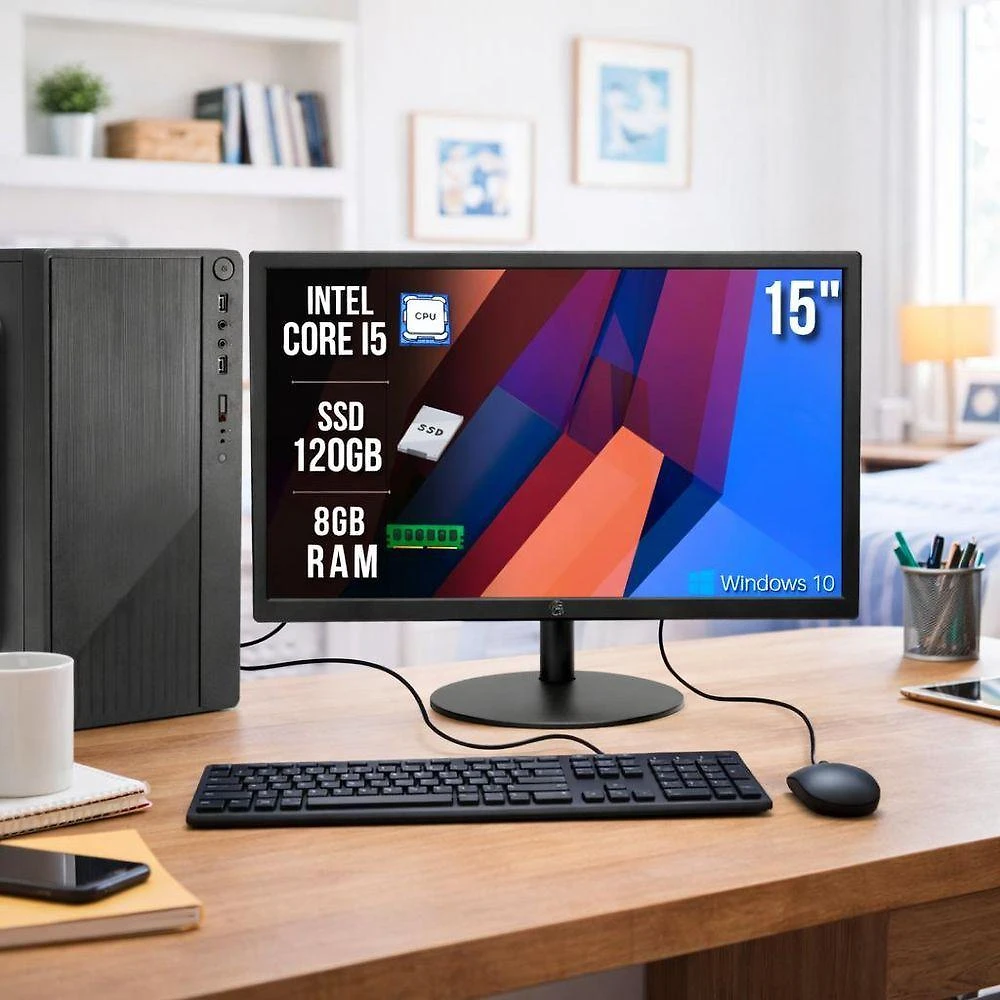 Computador Completo Cpu Pc Torre Intel Core I5 8gb Ssd 120gb Monitor 15 Bivolt Brazil PC