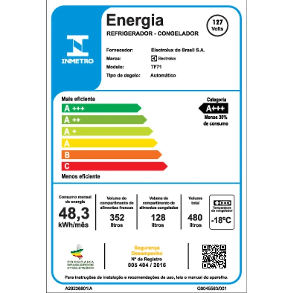Geladeira electrolux frost free 480 litros tf71 duplex efficient autosense branca 110