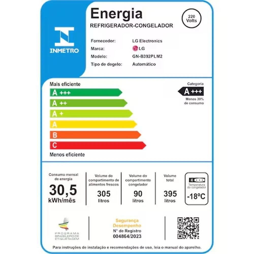 Geladeira LG Duplex Frost Free Inverter 395L com Gaveta Fresh Zone Multi Inox 220V