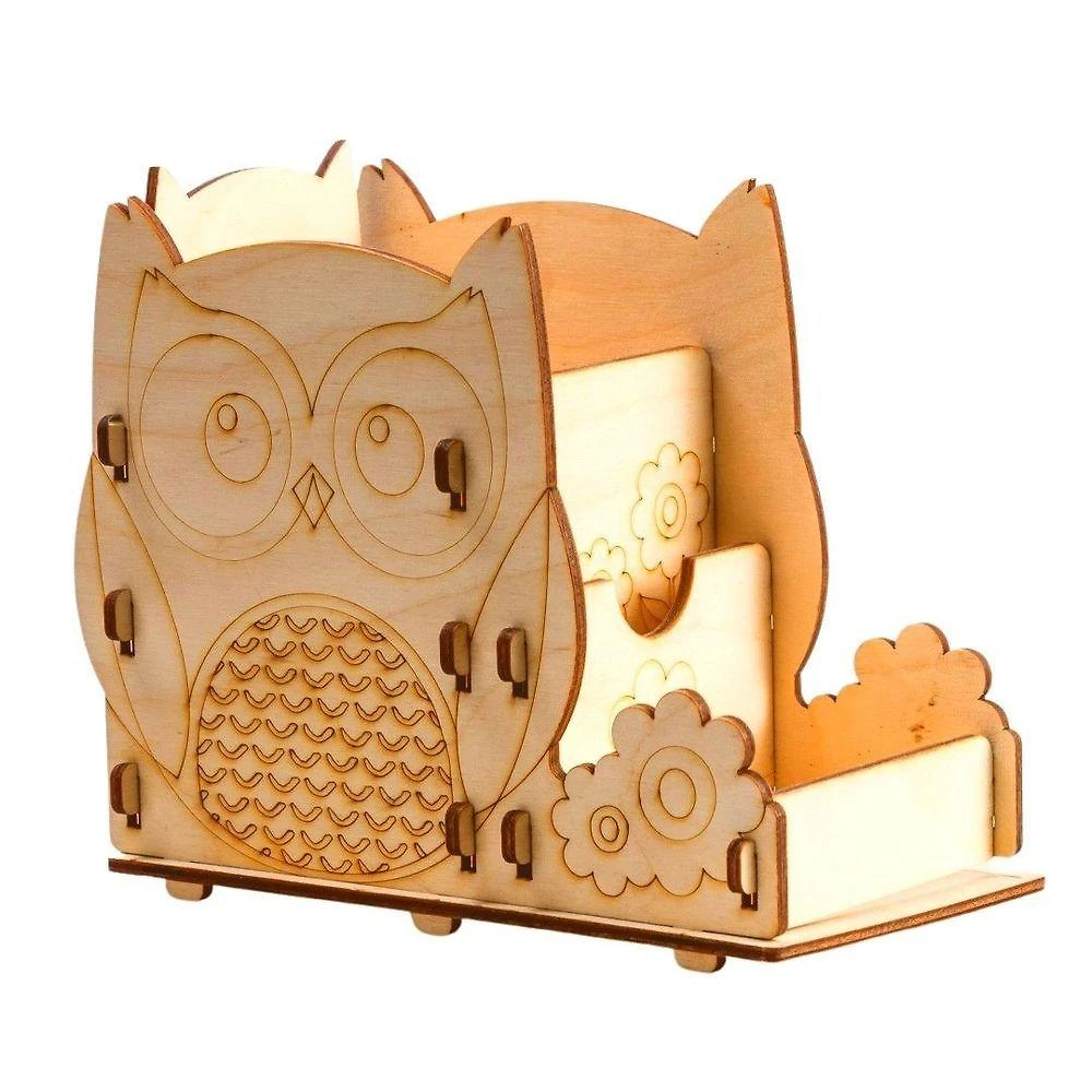 Organizador de Lápis e Canetas Lenobre Coruja MDF Cru 3MM 13cm Amadeirado
