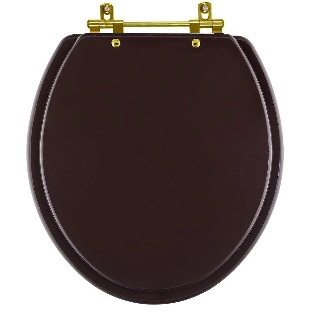 Assento Sanitário Oval Universal Plástico Convencional Marrom Fosco com Ferragem Dourada Pontto