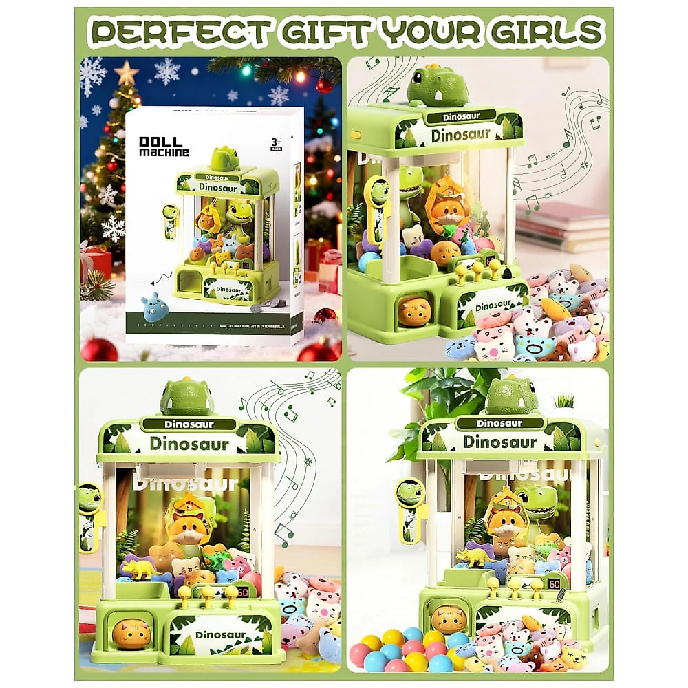 Máquina de Garra Dinossauro STACTCUTE 78 Peças, Mini Arcade Eletrônico 24 cm, USB e Pilhas, Para Crianças 3-8 Anos