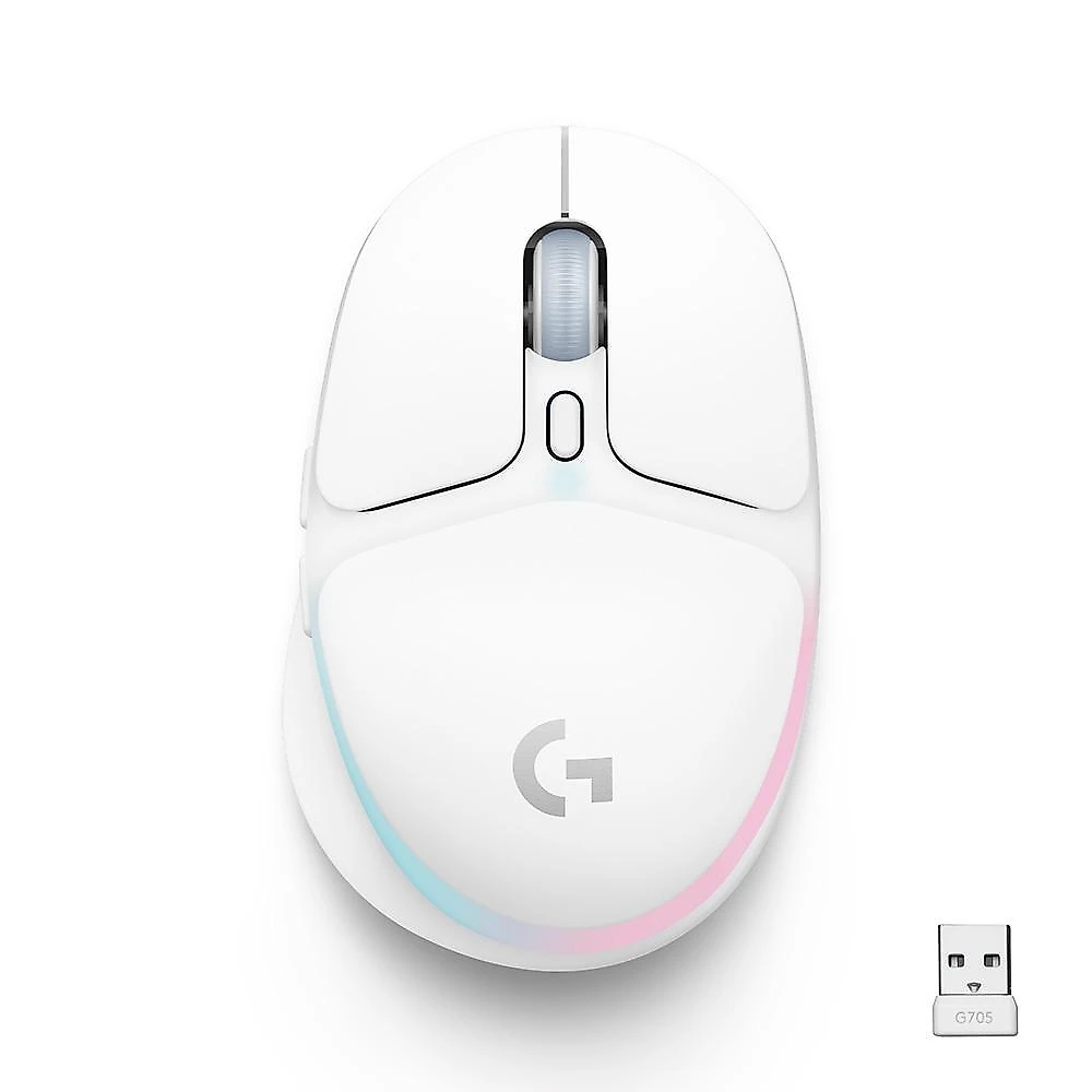 Mouse Gamer Sem Fio Logitech G705, Coleção Aurora, RGB, Bluetooth, USB, 6 Botões, Branco - 910-006366