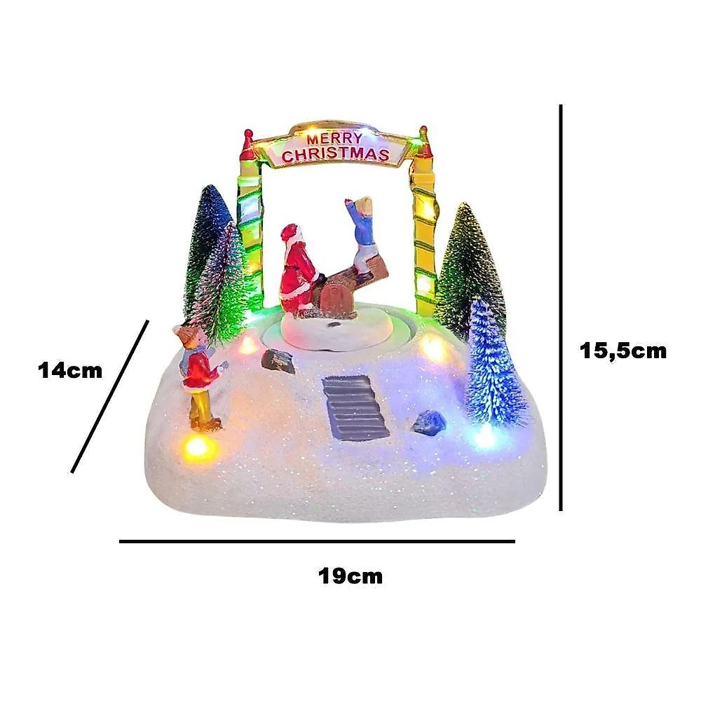 Enfeite Natal Natalino Papai Noel Movimento Gangorra Led Som Arvore Pinheiro Neve Parquinho Decoraçao Festa Fim De Ano