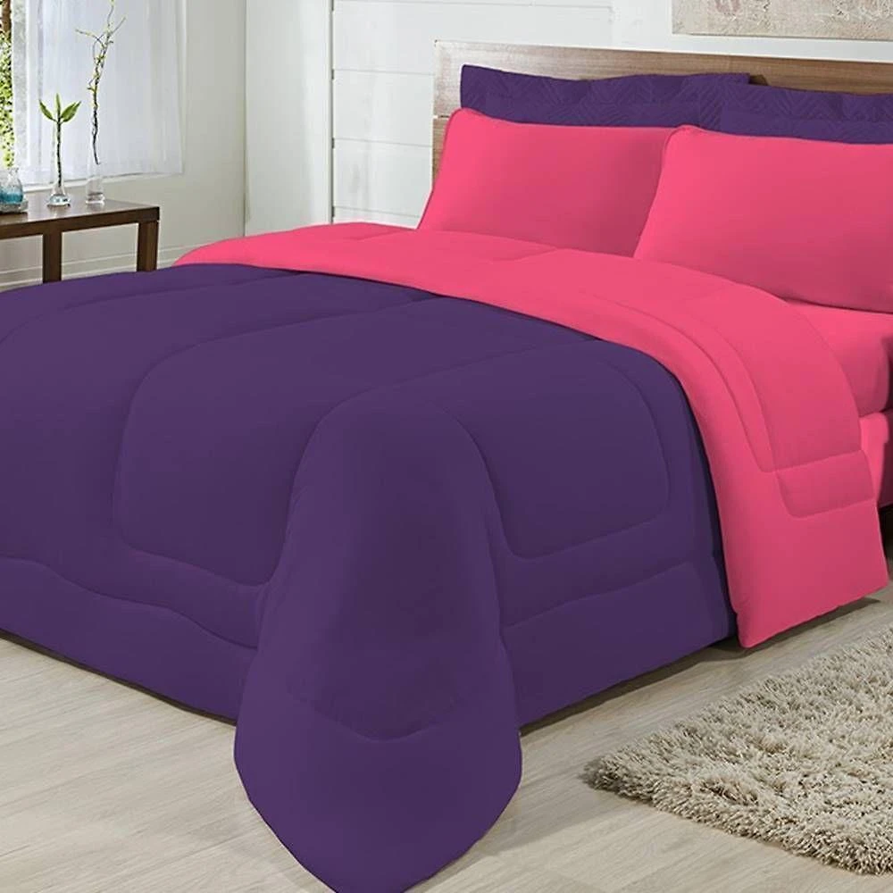 Edredom Dupla Face 100% Algodão Malha Queen Gran Moratta 01 Peça - Pink- Roxo