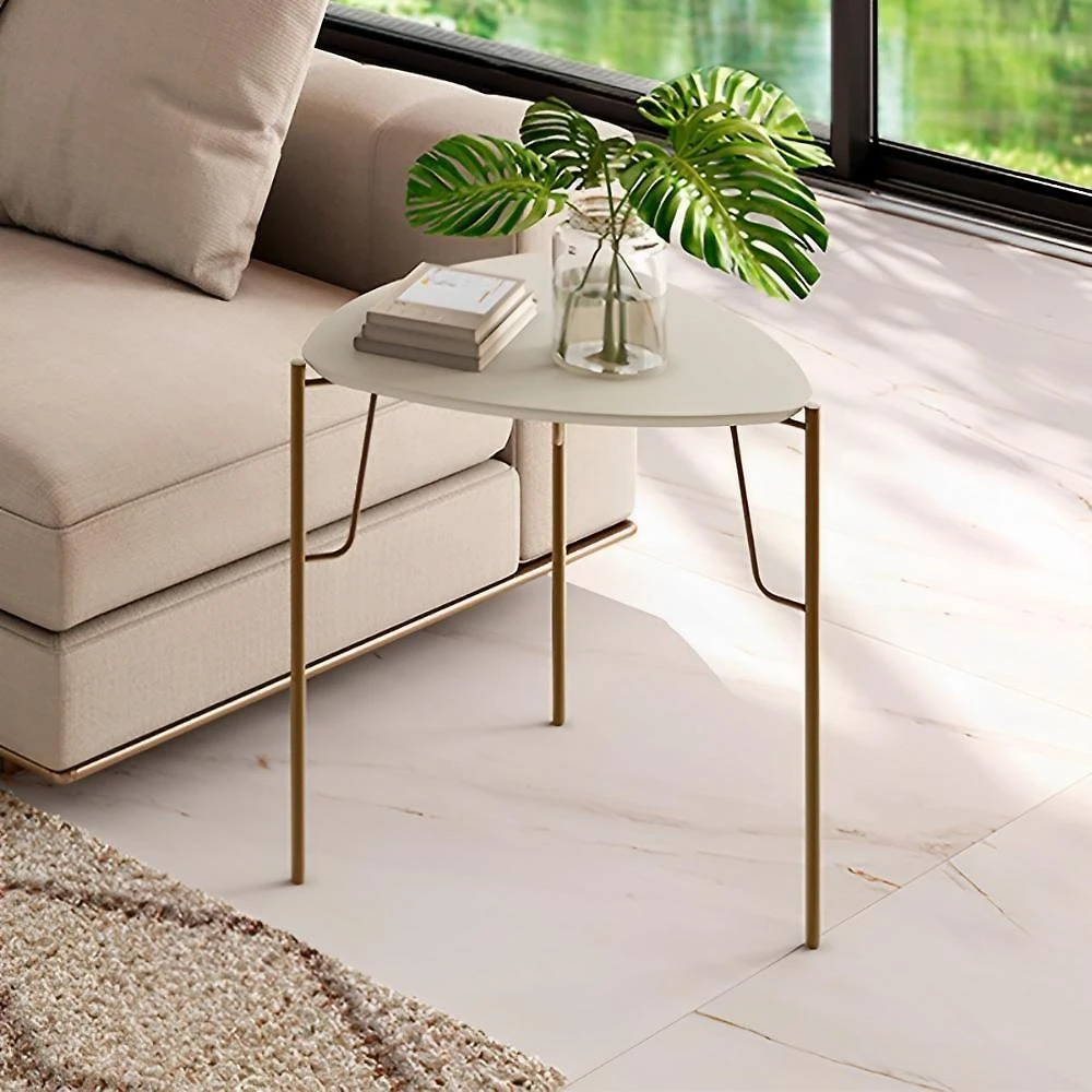 Mesa Lateral de Apoio Bend Triangular MDF Metal Luna com Dourado Casa Lar Shop