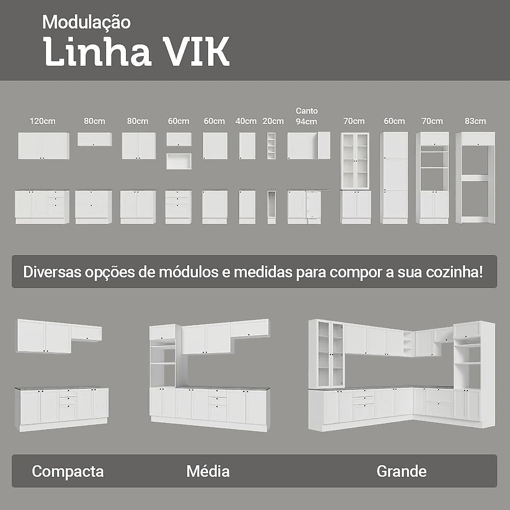 Armário de cozinha completa 270 cm branco vik madesa 04
