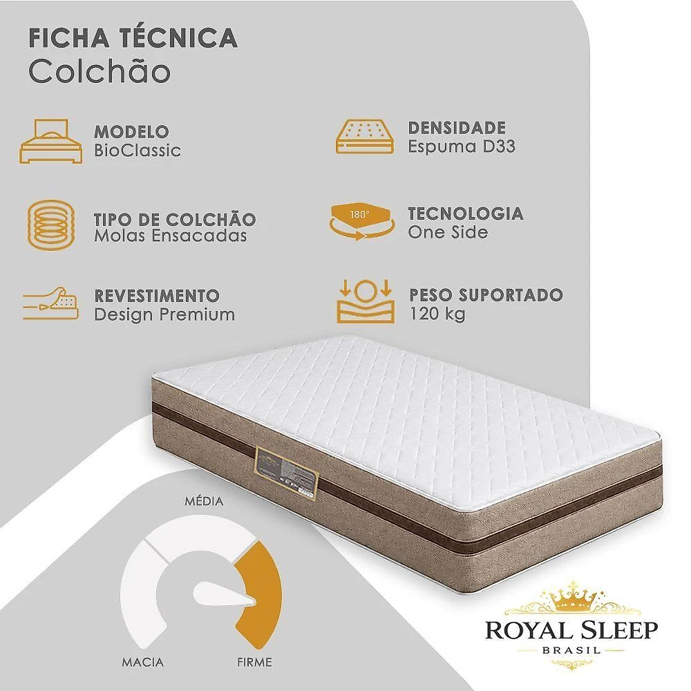 Cama Box com Baú Solteiro Bioclassic Molas Ensacadas Suede Bege Royal Sleep 88CM