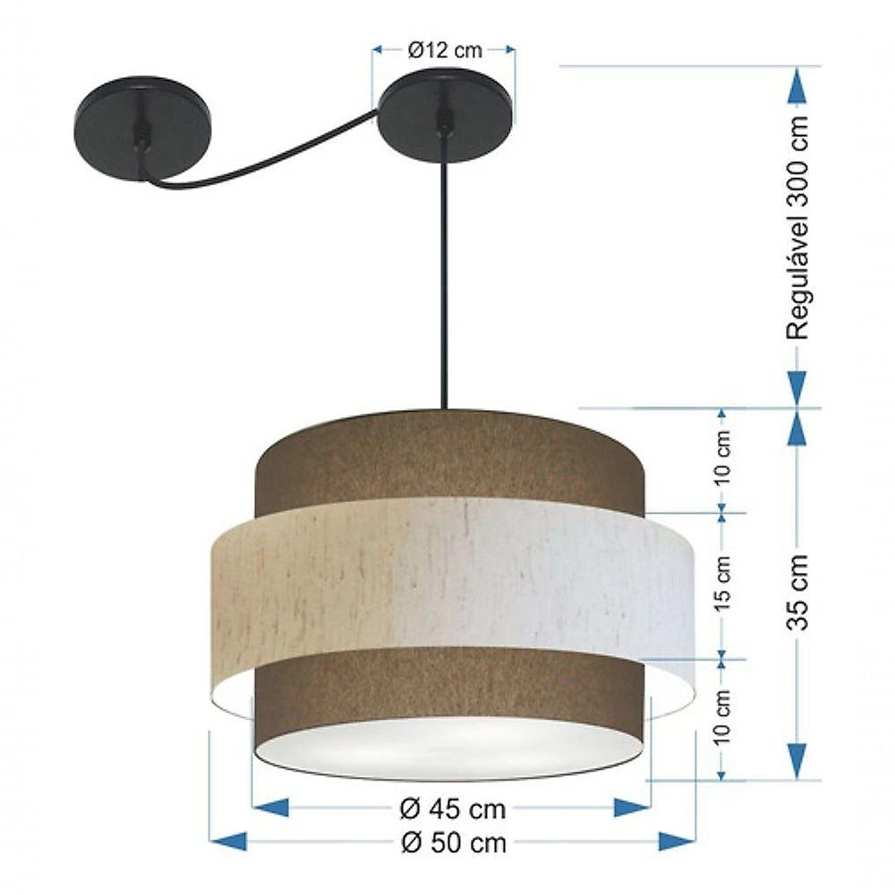 Lustre Sala De Jantar Com Desvio Vivare Md-4399 Cúpula Em Tecido 50cm Cáqui-linho-bege-cáqui 127/220v