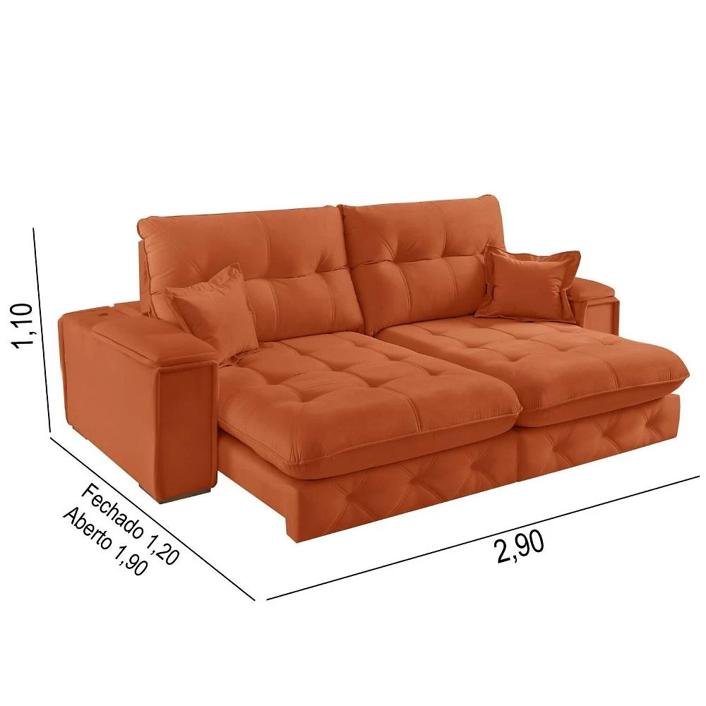 Sofá Retrátil Reclinável com Usb 290cm Istambul Yescasa Terracota