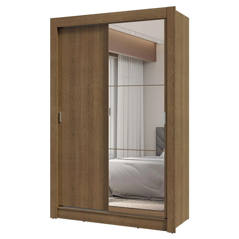 Guarda-roupa solteiro 2 portas de correr com espelho 2 gavetas rustic vivare madesa
