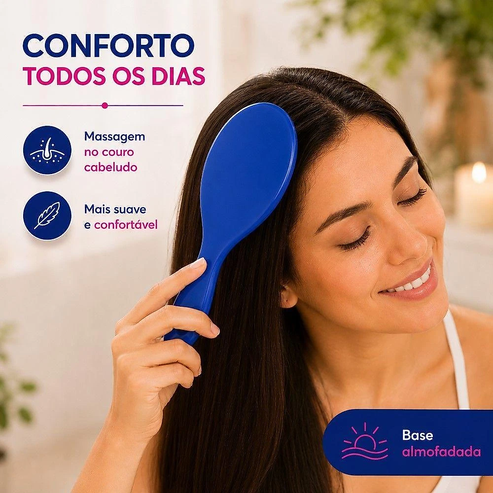 Escova Desembaraçante Midi Colors com Cerdas Flexíveis Kit 3 Azul Ricca
