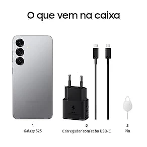Smartphone Samsung Galaxy S25 5G Prata 256GB, Tela de 6.2", 12GB RAM, AI Inteligência Artificial, IP68, Processador Snapdragon 8 Elite e Câmera Tripla