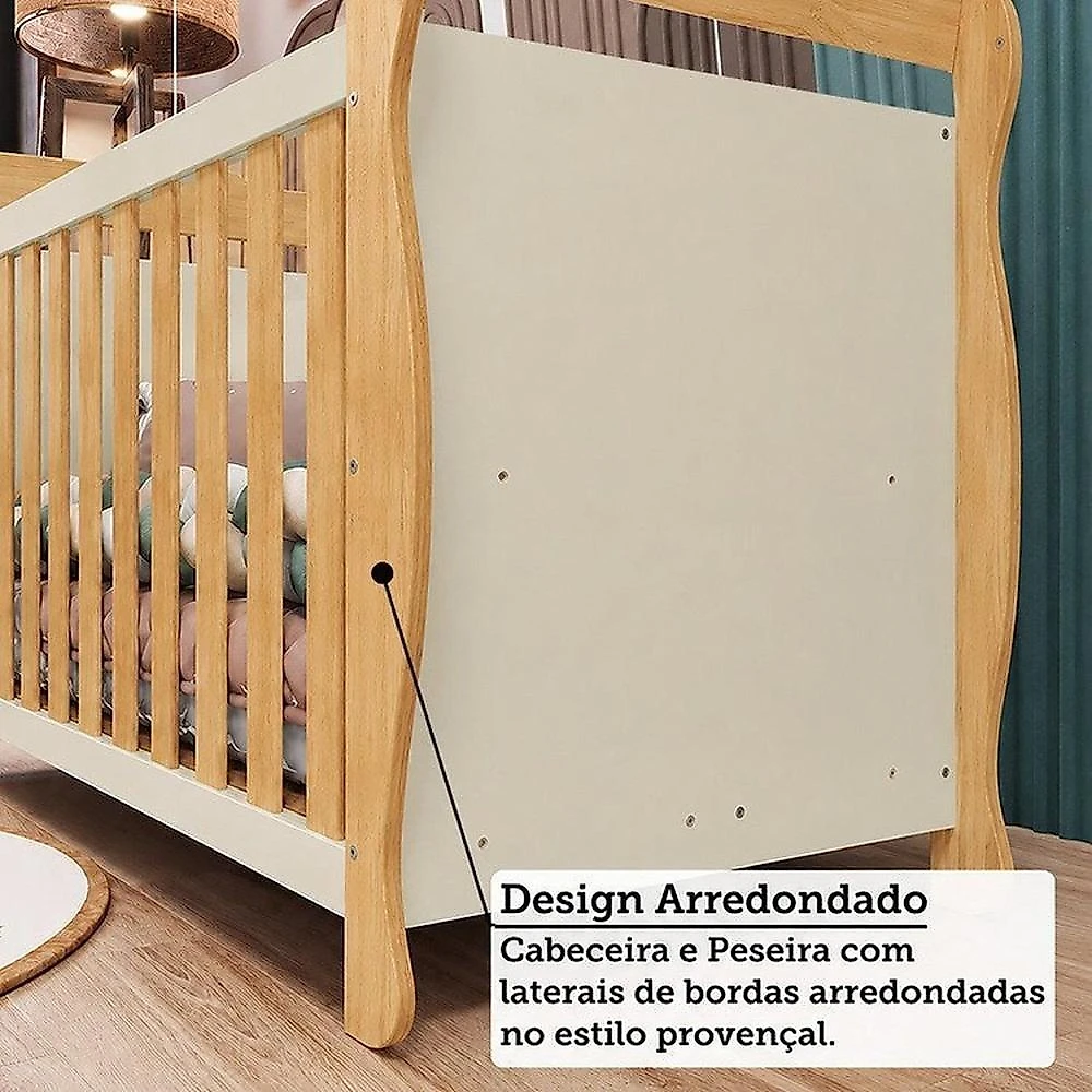 Quarto de Bebê Completo Berço 3 em 1, Cômoda e Guarda Roupa MDF Nina Espresso Móveis Branco/Amê Off White/Amêndoa