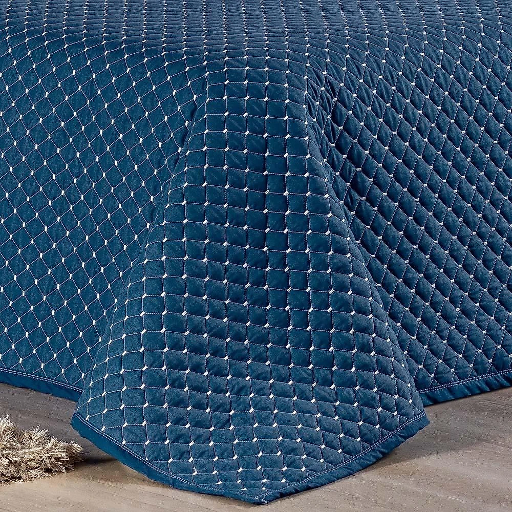 Kit cobre leito colcha vênus king dupla face micropercal 200 fios liso 3 peças - azul marinho