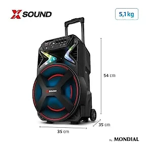Caixa de Som Amplificada Mondial XSound CM-500-N 500W RMS Bluetooth RGB Bateria Bivolt