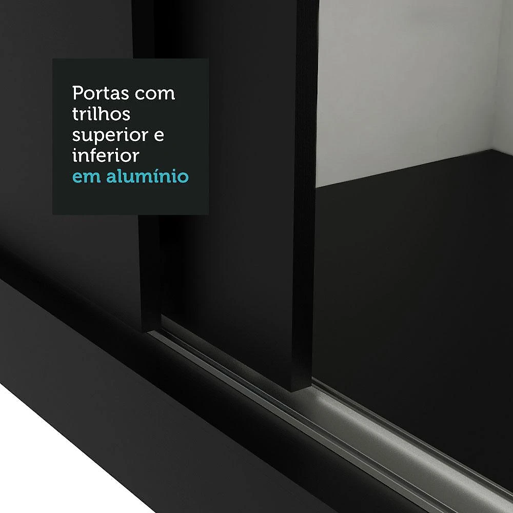 Guarda-Roupa Casal 3 Portas de Correr com Espelho Preto Nobre Madesa Preto