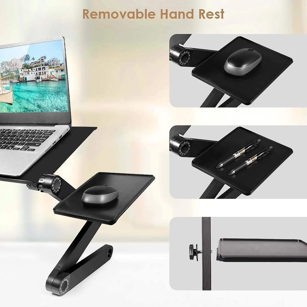 Mesa para laptop suporte ajustável para laptop com grande ventilador de resfriamento e mouse pad