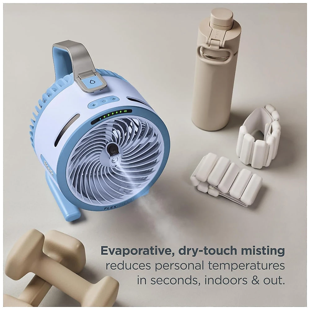 Ventilador portátil Shark FlexBreeze HydroGo Pro Peony, 5 velocidades, névoa evaporativa dry-touch, uso interno e externo, 110V