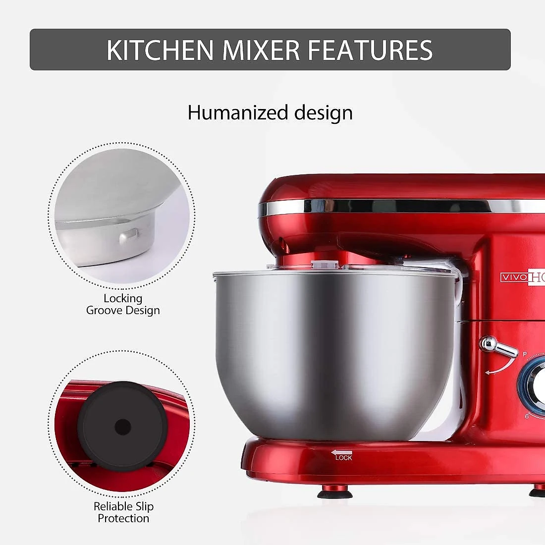 VIVOHOME BatedeiraMixer 650W 6 Velocidades 6L Vermelho 110V