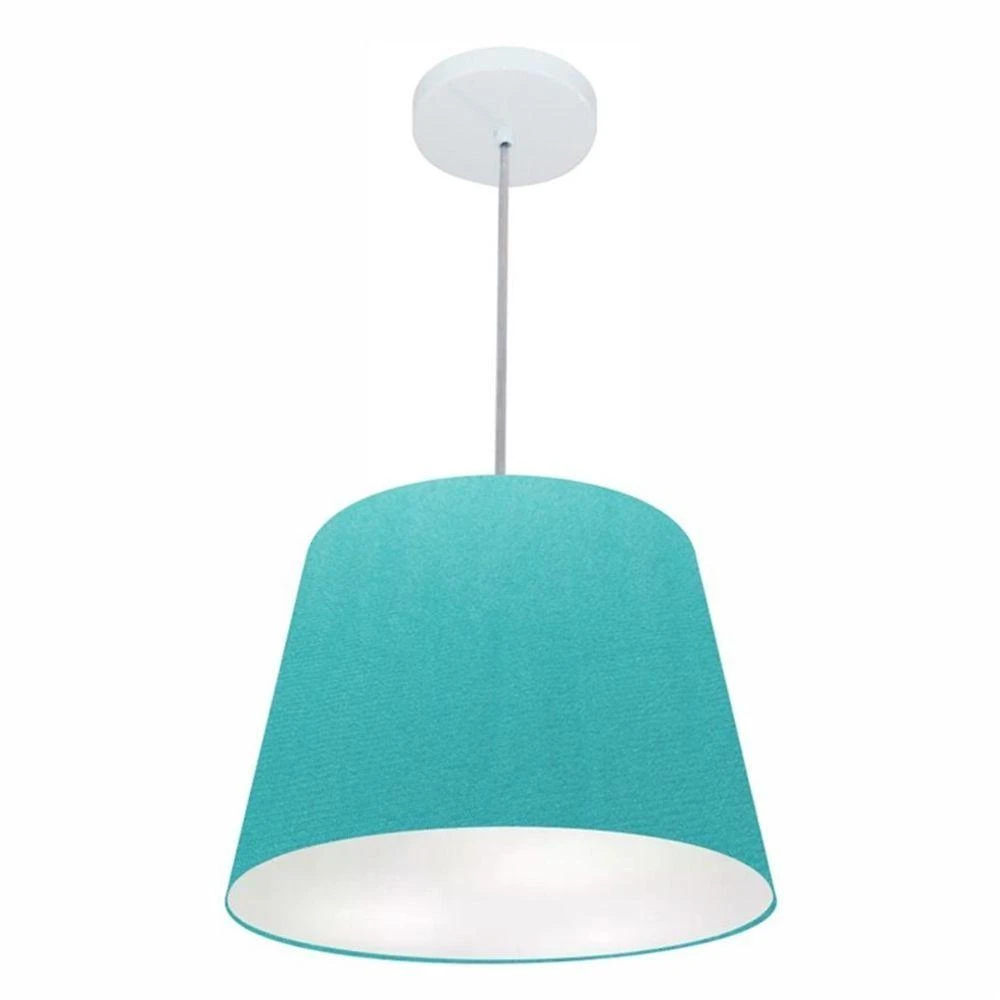 Lustre Pendente Cone Md-4155 Cúpula Em Tecido 30/40x30cm Azul Turquesa - Bivolt
