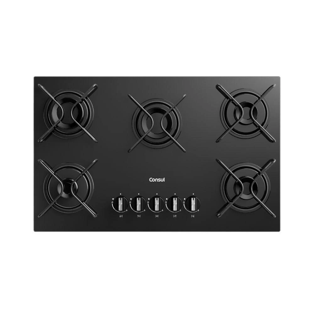 Cooktop 5 Bocas a Gás Consul com Grades Estáveis e Mesa de Vidro CD075BE Bivolt