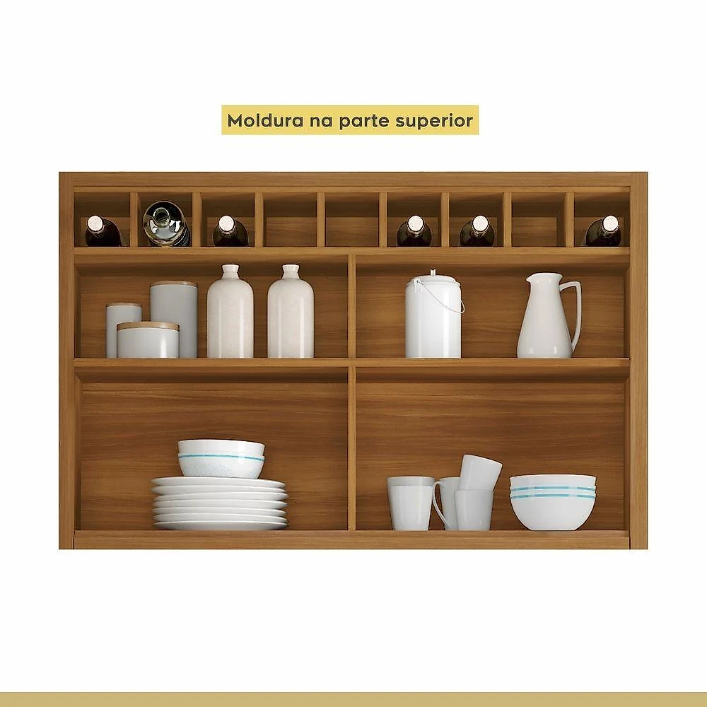 Cozinha Completa Imperatriz Ângulo 9 Peças MDF 268cm Off White e Freijó Contemporânea