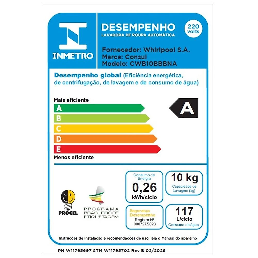 Máquina de Lavar Roupas Consul 10 Kg CWB10BB, Branca - 220 Volts