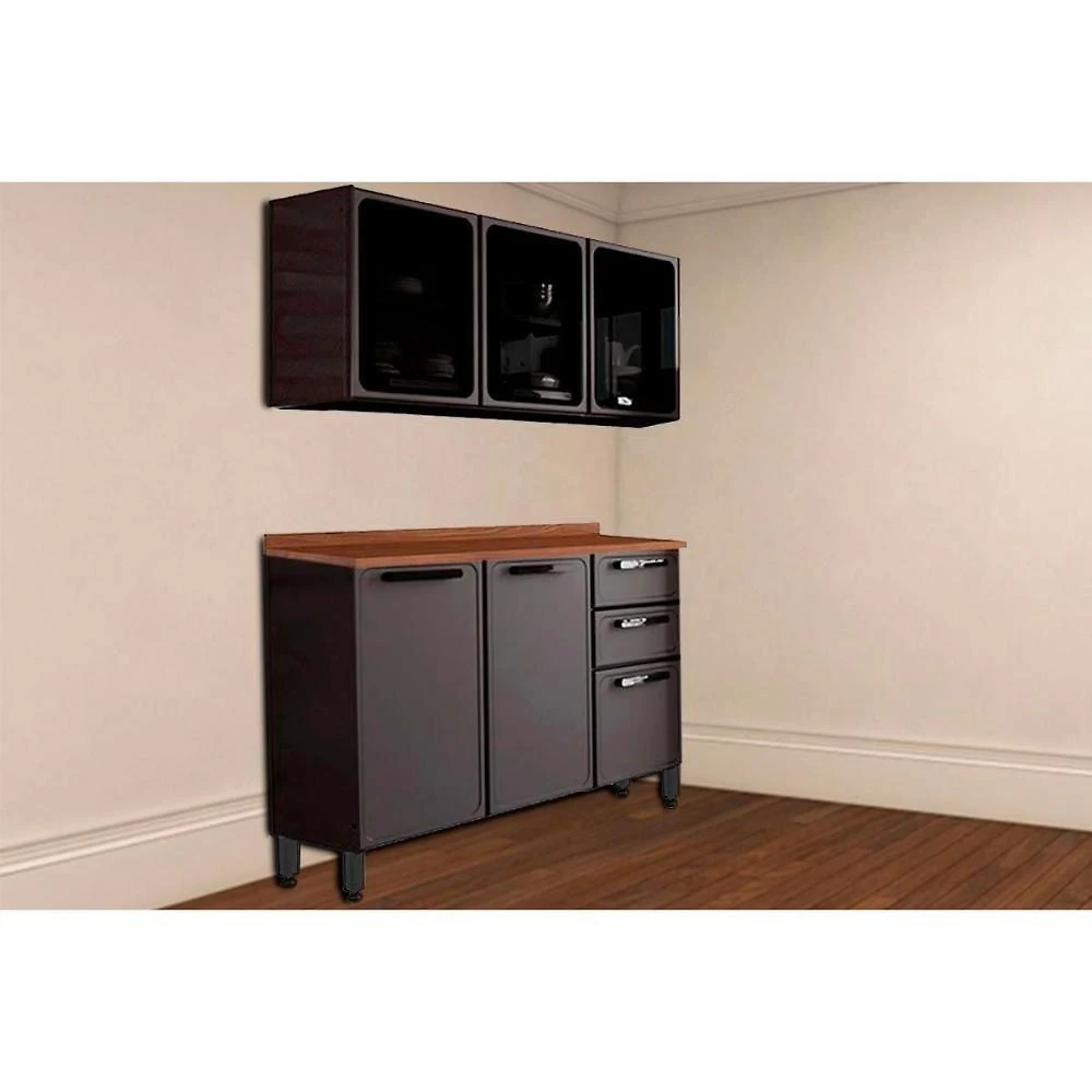 Cozinha Modulada Bertolini Estilo 2 Peças (1aéreo+1balcão) C2p12 Cinza-grafite-bertolini