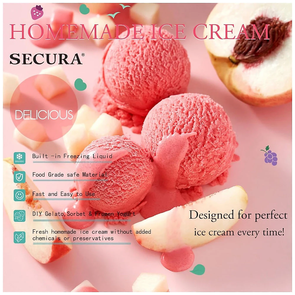 Sorveteira Secura LX-1007 Elétrica para Gelato e Sorbet 0,9 L (1 qt) Capacidade 350 ml Cor Verde