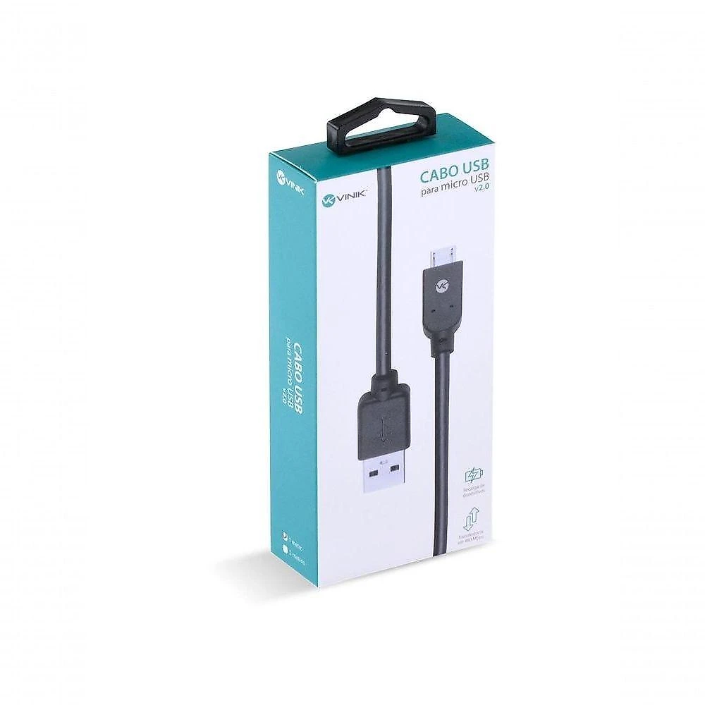 Cabo USB X Micro USB MUSB-1 1M USB 2.0 Até 480 MBPS Conectores Reforçados Preto Vinik
