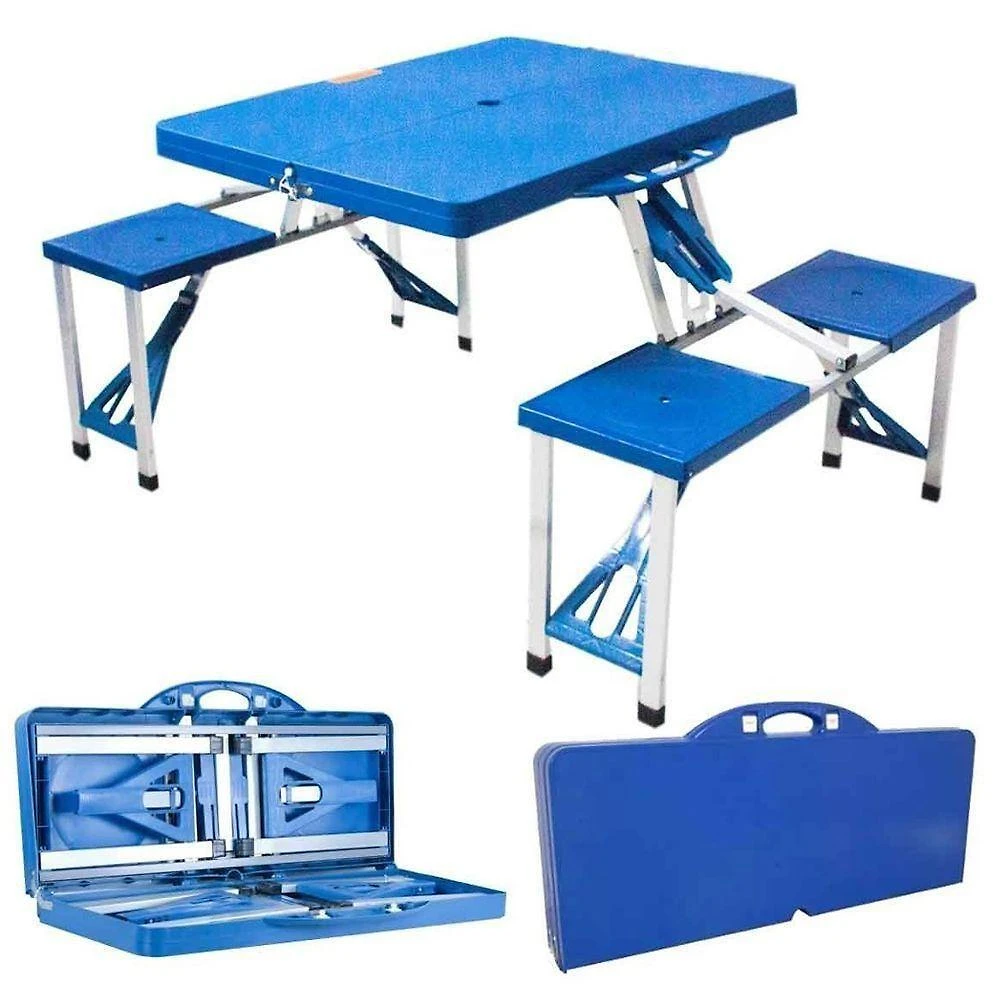 Mesa Dobrável para Camping Tipo Maleta com 4 Banquetas Azul Yeet para Praia e Estudo