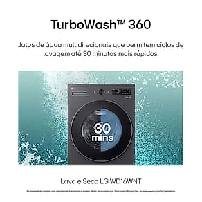 Lava e Seca LG WD16GNTS6 16kg/10kg AI DD Wi-Fi TurboWash 360° Vapor Black Inox 110V